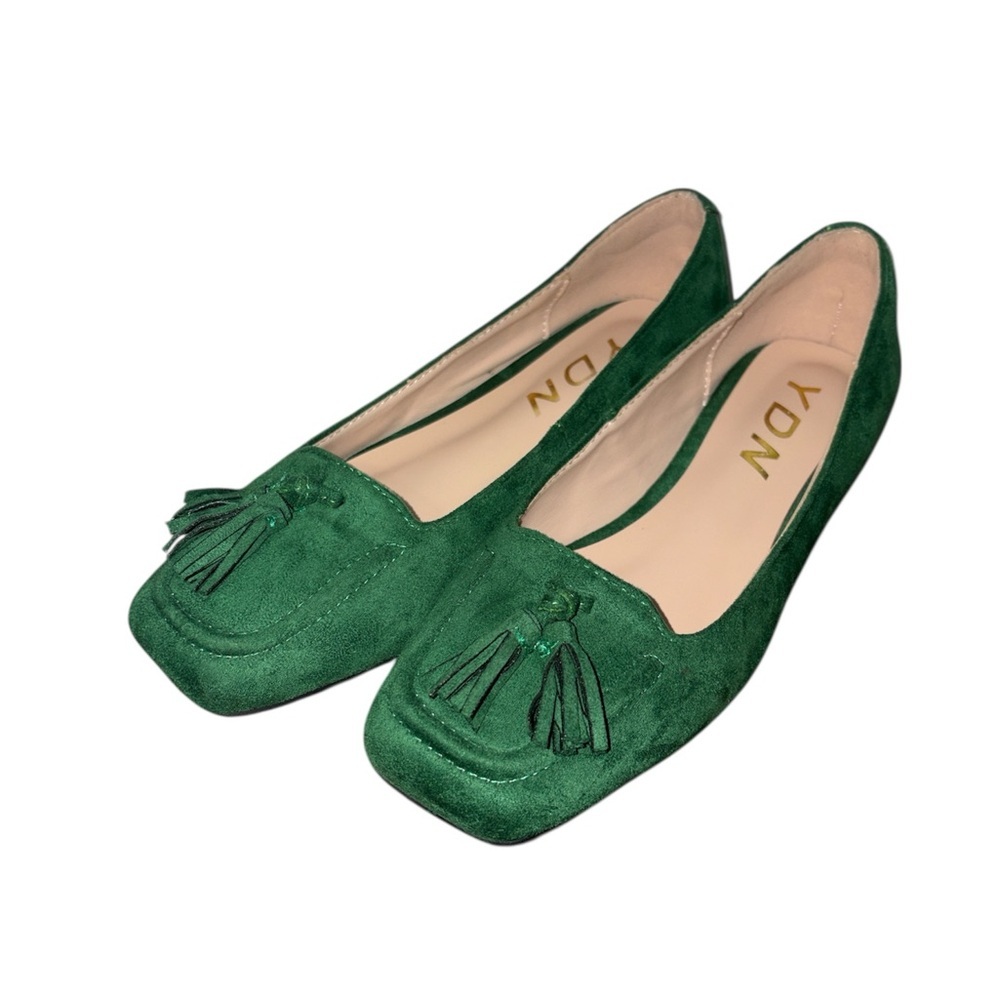 YDN Green Tassel Fringed Square Toe Loafer Pumps Low Block Heel Women’s Size 6 - Picture 7 of 9